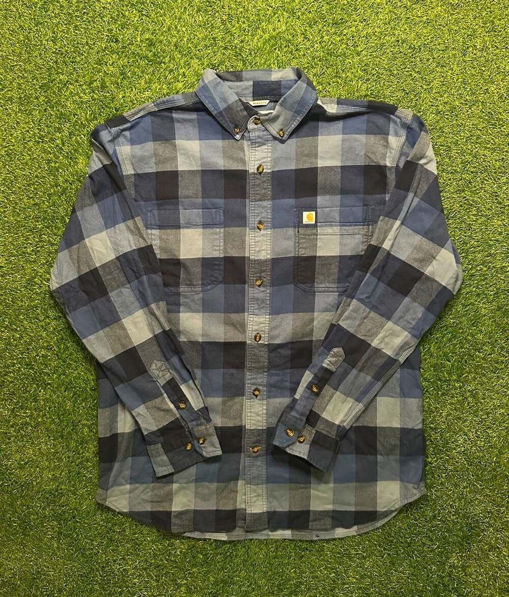 Carhartt Relaxed Fit Flannel Shirt Size L Blue Plaid Long Sleeve